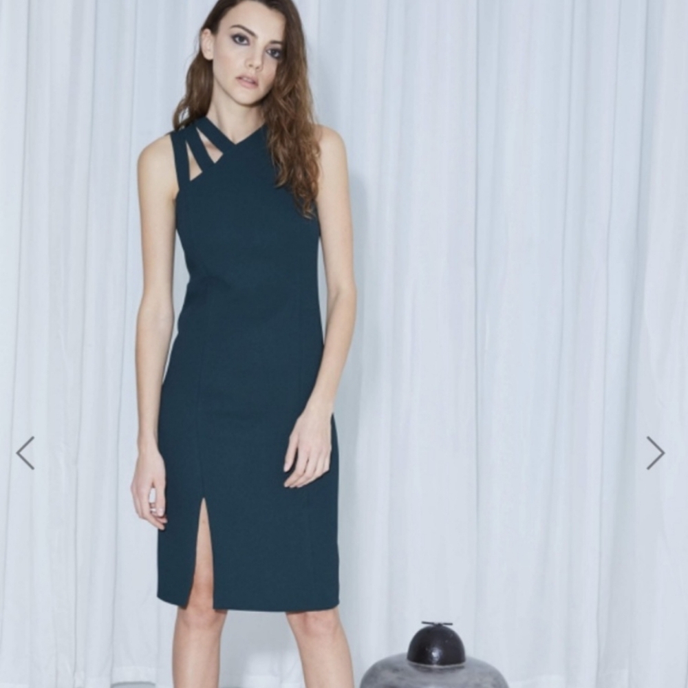 Alice & Trixie dark green sleeveless cutout knee length sheath dress Sz Large
